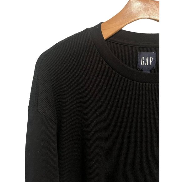 (SOLD)Gap Sweatshirt Top Henley Crew Neck Mens Large Long Sleeve Black Sweater - Picture 2 of 7